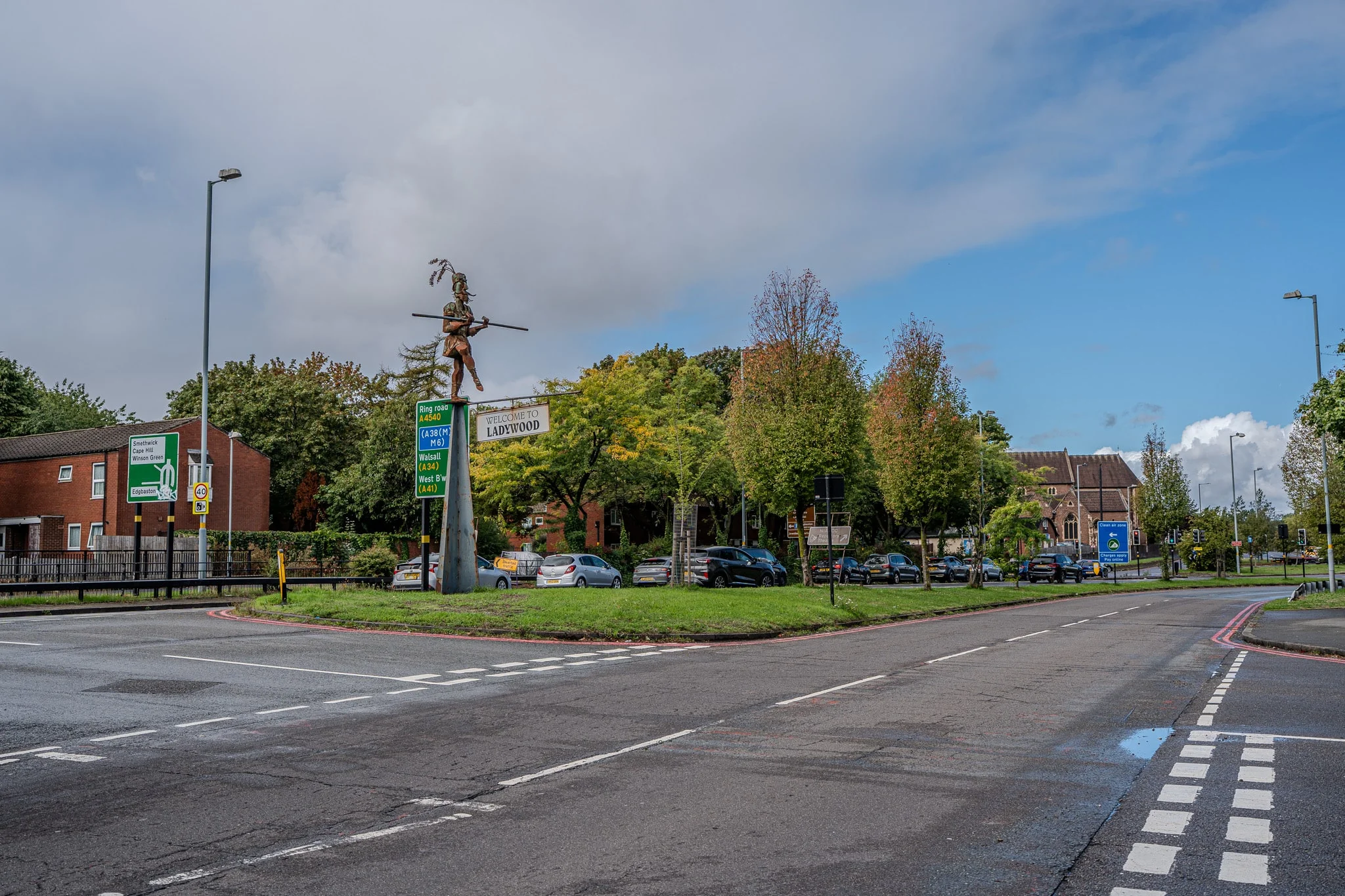 A tree-lined junction on a Birmingham road
